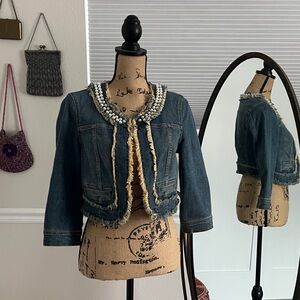 Princess Vera Wang Blue Denim Crop Jacket with Pearl Accents